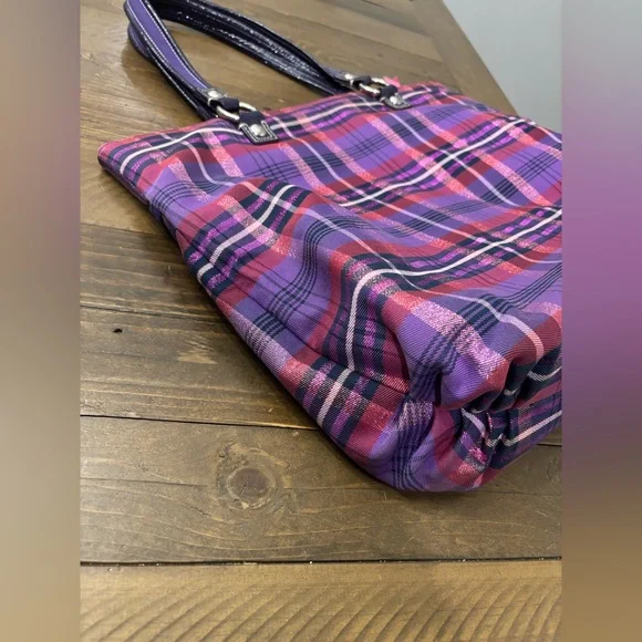 Coach Poppy Tartan Plaid Glam Tote Bag - Picture 4 of 15